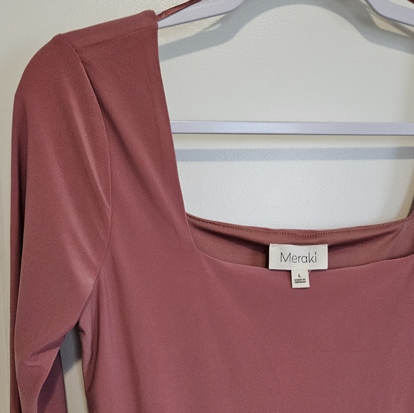 NWT Meraki Rose Mauve Pink Long Sleeve Bodysuit Women's Size Large - Picture 2 of 9